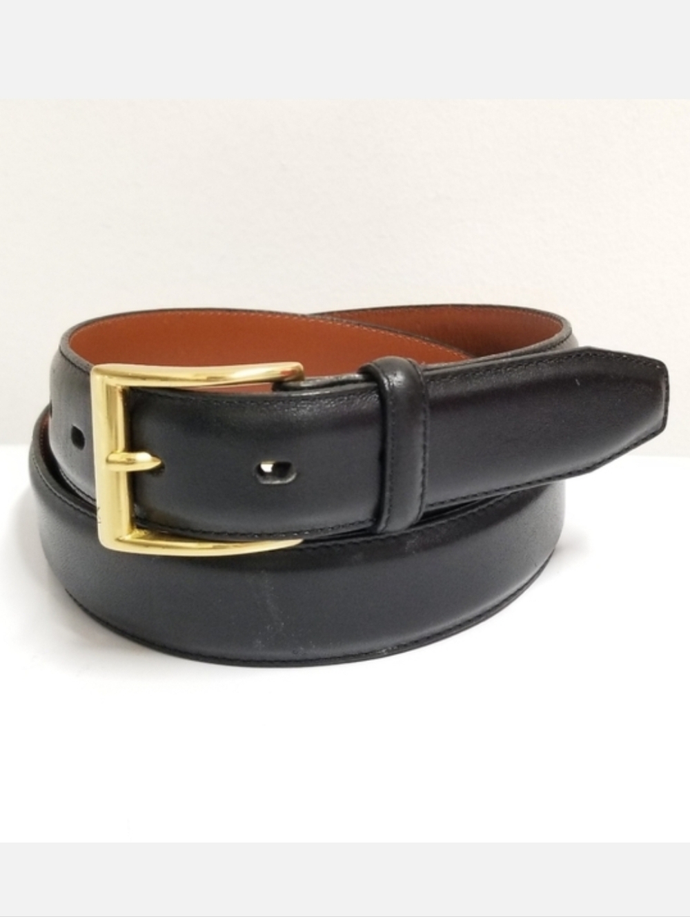 Genuine Leather Beveled Edge Black Belt/Brass Buckle Sz 48" Classiccore Office